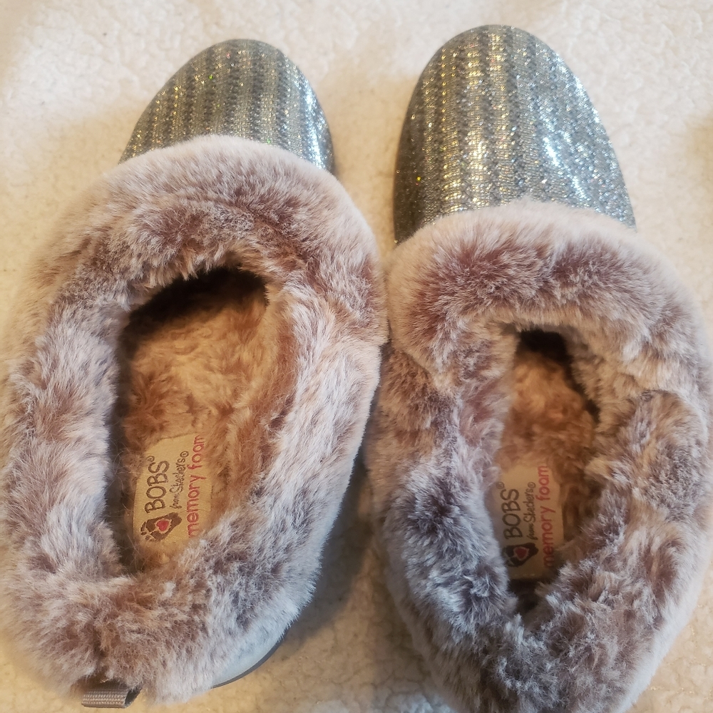 BOBS from Skechers memory foam fur lined sparkle slippers